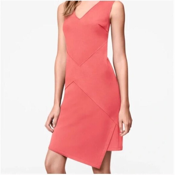 NEW Wolford Mid Coral Peach V Neck Sleeveless Asymmetric Bodycon Dress Size 4 - Picture 1 of 13